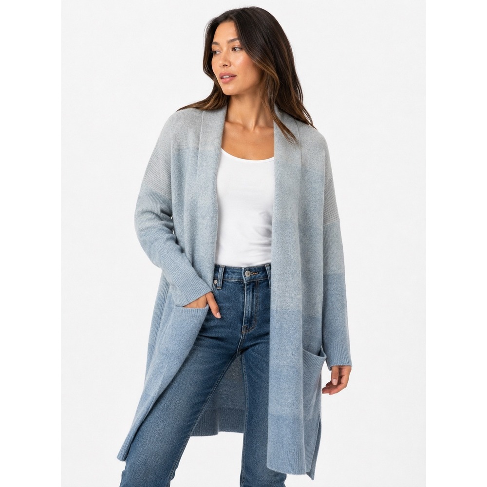 Athleta Cardigan Womens XL Blue Ombre Spirit Wool Cashmere Wrap Duster Sweater